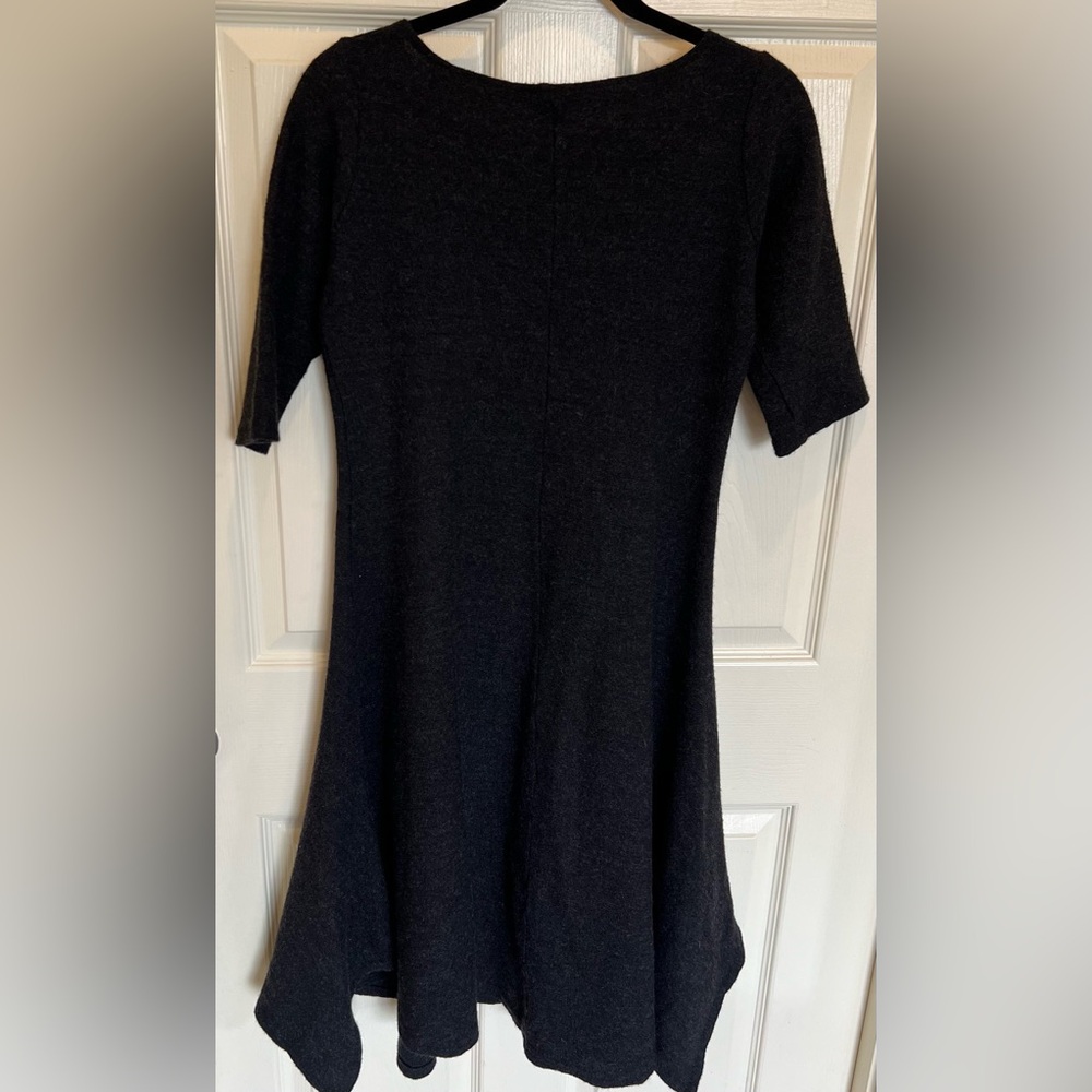 Eileen Fisher Black Knit Fit & Flare Dress Handkerchief Hem Sz S - Picture 2 of 5